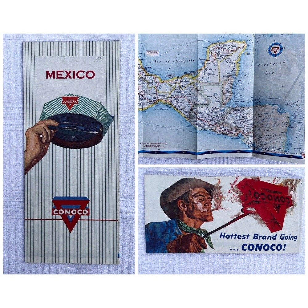 1962 Conoco Mexico Highway Road Map H.M. Gousha Vintage Travel Guide Bilingual